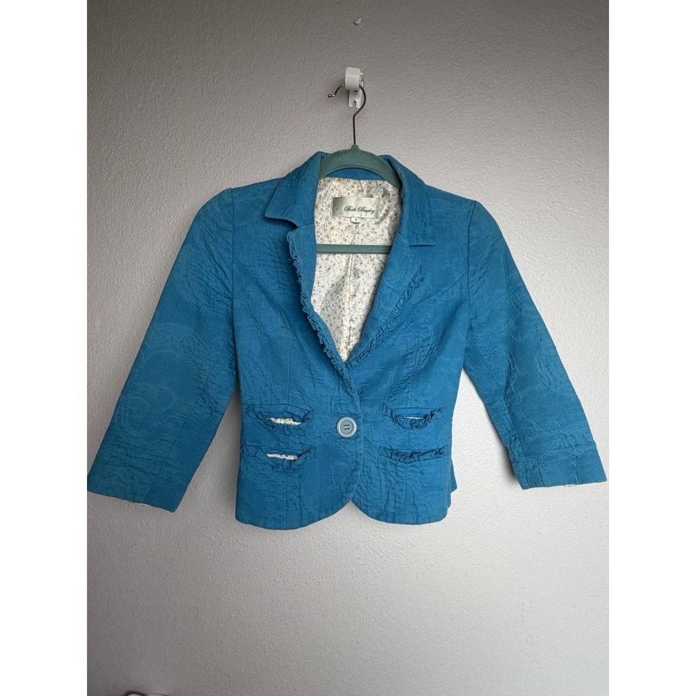 Beth Bowley Blazer Jacket 4 Teal Textured Cropped‎ Romantic Cottagecore